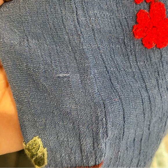 Figueroa & Flower Embroidered Boho Shift pullover Dress S Blue Rayon W/Belt - Picture 9 of 10